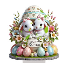 Easter bunny decor rabbit and egg figurines set