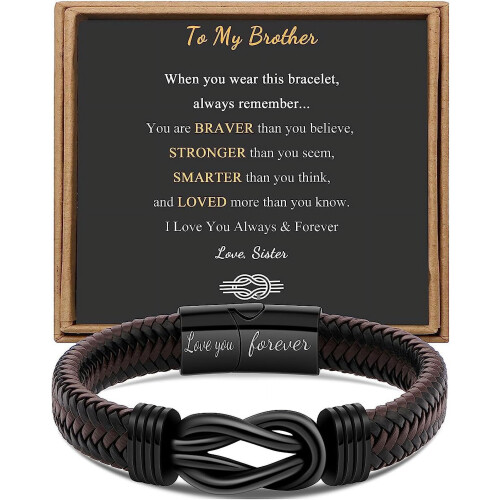Pulseira masculina de couro trançado marrom, ajustável de 7,5 a 8,5 polegadas.