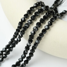 Schwarze Onyxperlen, sternförmig geschliffen, rund, 6 x 5 mm, 1 mm Loch, 64 Stück, 15,2