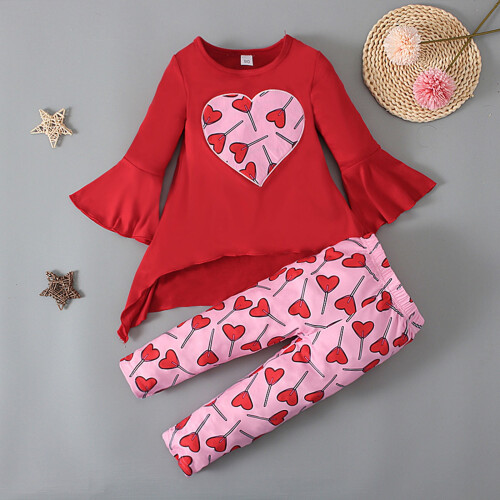 Completo per San Valentino per bambine - Set rosso a due pezzi con 1