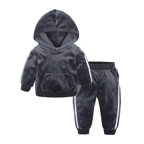 Kleinkind-Samt-Sweatshirt und Hose Set Grau 2-teilig 1