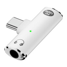 USB-C til 3,5 mm lydadapter med 100 W opladning, hvid