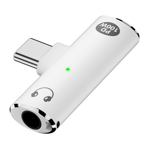 USB-C naar 3,5 mm audioadapter met 100W snelladen, wit