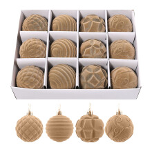Flocking Christmas Balls Velvet Tree Pendant Brown 12 pcs