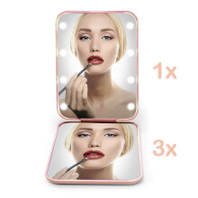 Miroir de maquillage LED rose, grossissement 1X/3X, pliable et portable