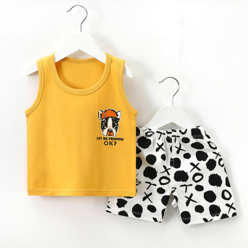 Completo da bambino composto da canotta e pantaloncini in cotone, colore giallo. 2
