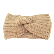 Knitted wool headband cross style camel color
