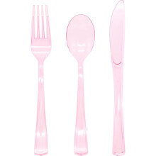 Ensemble de couverts en plastique rose de 150 pièces (50 fourchettes, 50 couteaux, 50 couverts).
