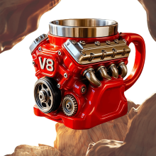 V8-as motoros kávésbögre retró mechanikus dizájnnal, 310 g