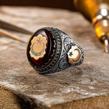 Bague chevalière turque vintage en pierre rouge faite main (1 pièce)