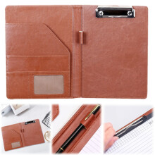 Faux Leather Padfolio with Clipboard and Card Holder Brown