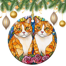 Ornament Cat Gifts Customized Round Ceramic Ornament Two Orange Cats Xmas Tree Decorations Flat Circle Ceramic Ornament Ornament Xmas Present