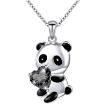 Panda Necklace Silver Plated Colorful Heart CZ Dainty Choker