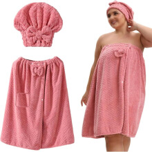 Pekkaxy Bath Skirt and Cap Set Soft Coral Fleece 1 Pair