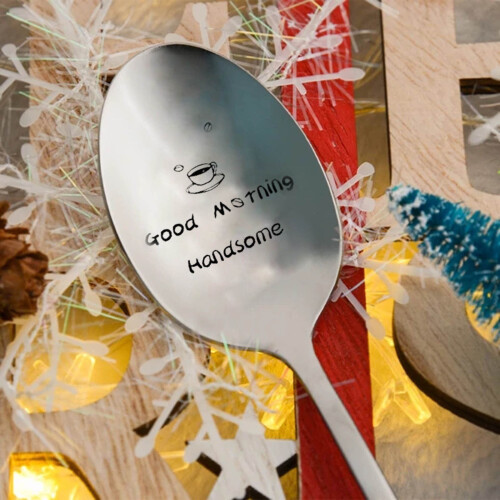 Engraved Stainless Steel Floral Coffee Spoon