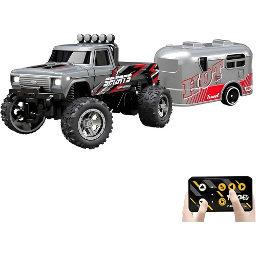 Mini Caminhão Monstro RC em Escala 1:64 com Luzes e 2.4GHz