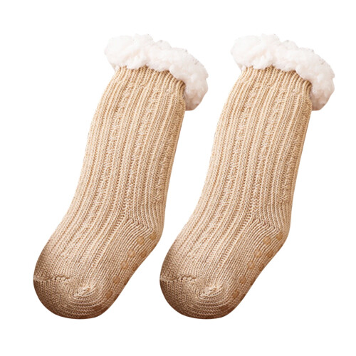 Toddler Winter Socks Warm Grip Khaki 6-Pack