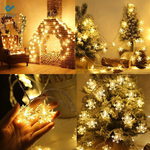 Snowflake String Lights 10ft 20 LED Warm White Battery 2