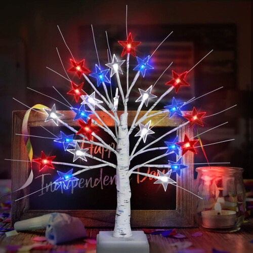 21.6" LED Star Tree – Red White Blue, USB or Battery