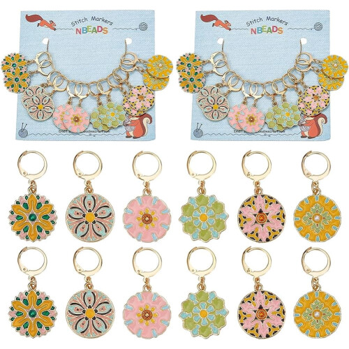 Flower Stitch Markers Alloy Enamel 12 pcs
