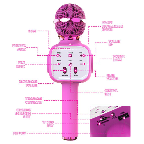 Wireless Karaoke Microphone with LED Lights Red 2