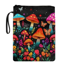 Mushroom-Print Tote Bag for Books & Notebooks – Lightweight, Washable, Reusable Polyester Book Protector, Compatible with Paperbacks, Hardcovers,