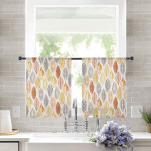 Sheer Curtains Grey Yellow Orange Burlap-Print Voile 52x54