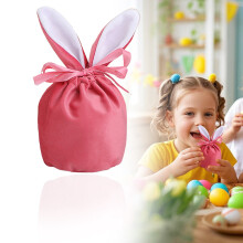 Easter bunny ears drawstring gift bag pink 1 pc