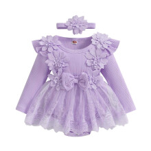 Baby Girls Long Sleeve Floral Bodysuit Set with Headband