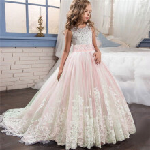 Girls Party Dress Tutu Lace Bridesmaid Gown Pink Size 5T-13T