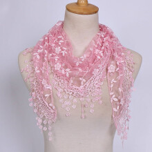 Floral sheer wrap scarf for women with tassels pink