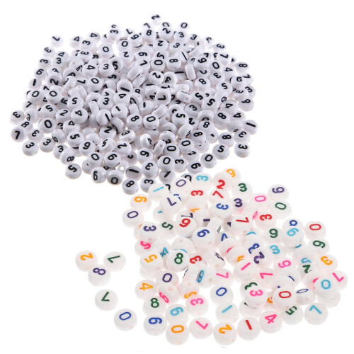 Number Beads Acrylic Assorted Color 200pcs