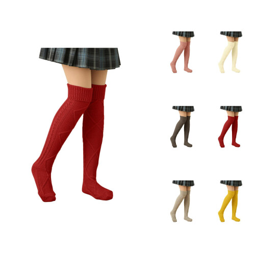 Women's knitted lace-edge over-knee socks, thick soft warm