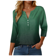 Women's Long Sleeve Henley Top Dark Green XXXL