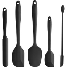 Silicone Spatula Set of 5, Rubber Spatulas Silicone Heat Resistant, Black Kitchen Spatula Set Dishwasher Safe for Nonstick Cookware Baking Cooking