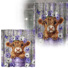 Funny Cute Highland Cow Shower Curtains Farmhouse Rustic Floral Western Cattle Bull