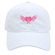 Pink Ribbon Baseball Cap Vintage Washed White One Size