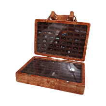 Wooden Rock Collection Box Tray Holder Jewelry Display Case