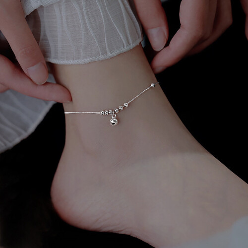 Bell Design Anklet Round Bead Alloy Adjustable Silver Anklet