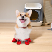 Dog Shoes For Winter, Drawstring Design Dog Boots & Paw Protectors, Waterproof And Anti- Winter Warm Dog Shoes For Small Medium Size Dogs Red-E