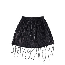 Girls Flowy Sequin Skirt with Fringe Black 12M 7Y
