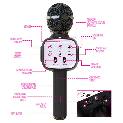 Wireless Karaoke Microphone with LED Lights Black 1