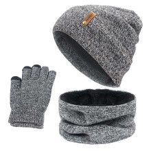 Women&Men Autumn Winter Warm Wool Hat Scarf Gloves Slouchy Three Pieces Winter Snow Knit Cap Screen Mittens Scarves Sets