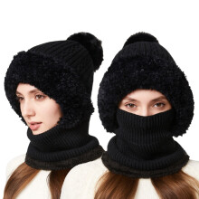 Women's Bomber Hats Womens Mens Autumn Winter Scarf Hat Polyester Cotton Knit Hat,Black Women's Accessories Bomber Hats