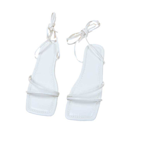 Women's PU leather strappy flat sandals with square open toe