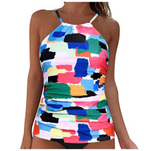 Women's high-neck backless tankini top with tummy control