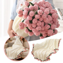 24" Crochet Rose Blanket Bouquet (Pink) - 2-in-1 Handmade Knitted Throw Blanket for Home Décor & Gifts