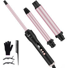 Ceramic curling iron wand set with 3 interchangeable