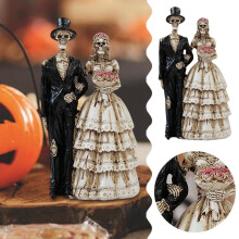Desktop Ornament Skeleton Bride Groom Statue Resin Collectible Halloween Wedding Gothic Figurine for Day of the Dead Cemetery Shelf