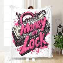 Luxury Money Lock Throw Blanket Heavyweight Flannel Pink